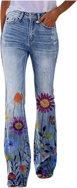 Acid Wash Jeans for Women，Women Bell Bottom Jeans High Waisted Stretch Flare Pants Button Fly Wide Leg Jean Embroidery Bootcut Y2K Denim Pants，Skinny Jeans for Women Stretchy