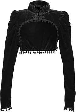 Oplxuo Womens Vintage Velvet Shrug Shawl Lace Tassel Crop Top Gothic Steampunk Bolero Feather Cardigan Jacket Vintage Outwear Large 2-black