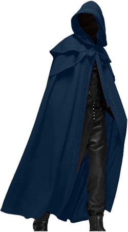 Men Steampunk Hooded Cloak Trench Coat Vintage Gothic Cape Vampire Costume Halloween Party Retro Goth Black Long Cloak 3X-Large Blue2