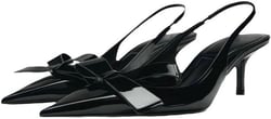 KOKOMOMO Womens Pointed Toe Slingback Heels Patent Leather Pumps Bow Heels 9.5 Black
