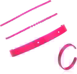Pingyongchang 80s Neon Crystal Cuff Bracelets Set for Women Colorful Lightning Acrylic Retro Round Beads Bangle for 70's 80's Outfit Glow Birthday Party Accessories Rose Pink