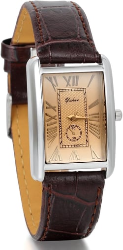 JewelryWe Men Women Square Wristwatch His and Her Couple Watch Set Leather Band Dress Watch for Men Women, for Xmas Christmas Brown(Women)