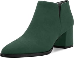 Women's Ankle Boots, Pointed Toe Chunky Heel Short Boots, Side Zipper and Elastic Ankle Booties, Mid Heel Shoes for Women 6.5 Dark Green Suede