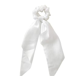 Women Girl Bow Satin Ribbon Ponytail Scarf Hair Tie Rope Scrunchies Elastic Band Hair Scrunchies Bands White