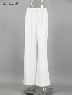Mnealways18 White Satin High Waist Pants Elegant Women Floor-Length Pleated Trousers Casual Office Ladies  Thin Baggy Pants 2024