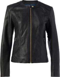 Cole Haan Women's Leather Collarless Jacket X-Small Black