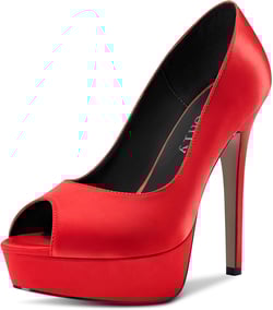 DearOnly Womens Platform Pumps Peep Open Toe High Stiletto Heel Slip On Satin Dress Shoes Bridal Wedding Classic Vintage 5 Inch 5 Red