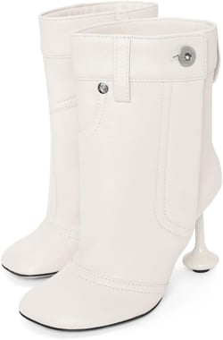Women's Ankle Boots High Heel Square Toe Short Booties Mid Calf Fashion Designer Denim Buckle Pleated Boots Sexy Stiletto Leather Shoes For Party Wedding 6 White