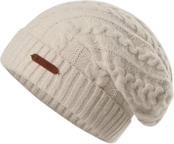 Merino Wool Beanie for Women Winter Hats Slouchy Knit Wool Lined Warm Ladies Soft Long Cuffed Caps Running Ski Large Bisque