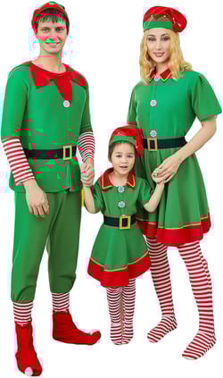 Kid Christmas Elf Costume Santa's Helper Costume for Girls Boys Men Women Christmas Elf Costume Outfit Set Small Women Green