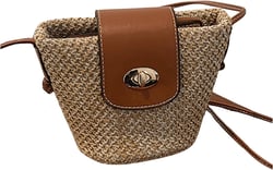 MakeMeChic Women's Straw Bucket Bag Mini Twist Lock Single Strap Beach Bags Crossbody Handbag One Size Khaki