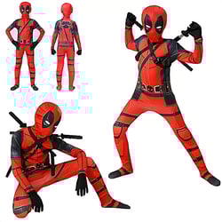 Vlemua 2024 New Deadpol Costume Coswear Tight Fitting Stage Performance Suit Jumpsuit Tight Pants Stage Set Kids Halloween Costume,Adult & Kids Zip-Up Uniform for Ultimate Superhero 100