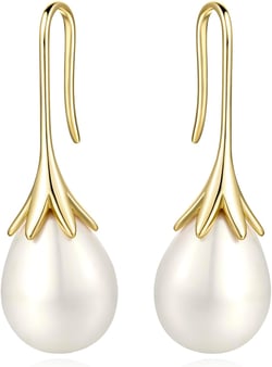 Pearl Earrings 14K Gold Dangle Pearl Drop Earrings for Women Elegant Pearl Dangle Earrings Gold and Pearl Earrings Dangle 11mm