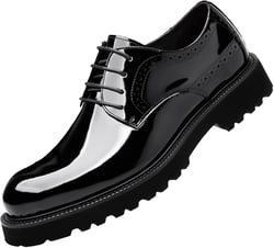Men's Polishing Patent Leather Chunky Platform Oxford Low Heels Fashion Anti-Slip Lug Sole Business Shoes Classic Office Brogues 8.5 Black
