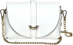 Allyson Crossbody Bag for Women Italian Leather With Golden Chain & Woven Strap. Purse Fashion Lightweight Handbag. White