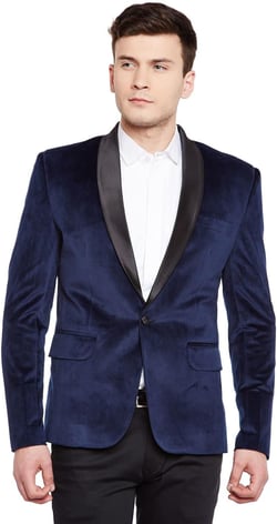 WINTAGE Men's Premium Velvet Notch Lapel Tuxedo Coat Blazer Jacket 36 Navy Blue