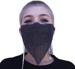 PURFUN Sparkly Rhinestones Mesh Half Face Mask Women Shining Crystal Jazz Belly Dance Face Chain Nightclub Raves Face Mask Black