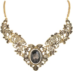 BriLove Women's Vintage Inspired Crystal Floral Scroll Statement Necklace Antiqued Gold-Tone