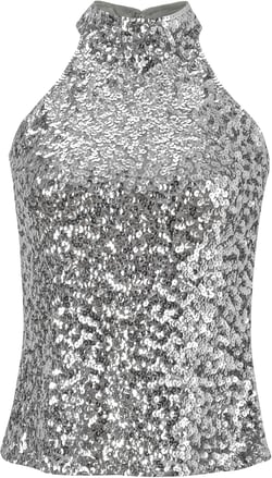 Women's Sequins Halterneck Summer Short Vest Tank Tops One Size Silver