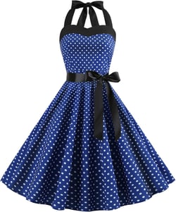 Women Vintage Polka Dot 1950s Rockabilly Halter Audrey Dress Retro Floral Evening Cocktail Swing Dress Small Halter#dark Blue