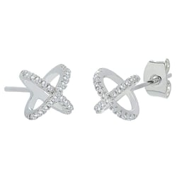 Cate & Chloe Paige Exhilerating 18k White Gold X Ring Pave CZ Stud Earrings, Unique Stud Earring Set for Women, Silver Cubic ZIrconia Cross Earrings, Wedding Anniversary Jewelry MSRP - $150