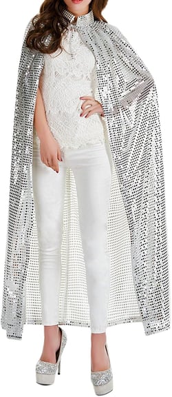 MioCloth Halloween Party Festival Magic Cosplay Sequin Costume Cloak Cape Robe Outwear Silver