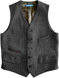 SOLOVEDRESS Mens Vintage Classic Herringbone Pattern Suit Vest V Neck Casual Wool Blend Waistcoat for Men Large Gray