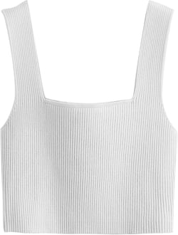 Verdusa Women's Square Neck Sleeveless Solid Ribbed Knit Crop Top Tank Small White