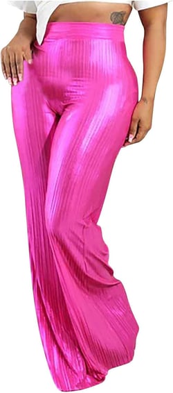 HGps8w Women's Super High Waisted Sequins Pants Elegant Skinny Stretchy Business Work Wide Leg Paty Clubwear Pants XX-Large 01 Hot Pink