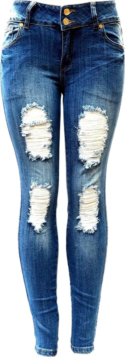 ETERNO Juniors Womens Blue Denim Jeans Destroy Skinny Ripped Distressed Pants 9 Blue
