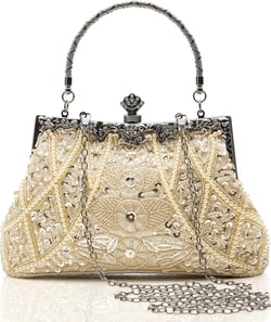 BABEYOND Evening Clutch Purses for Women - Vintage Evening Bag Accessories for Women Gatsby 1920s Beaded Sequin Pearl Clutch Beige