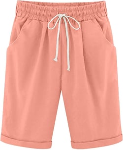 Cotton Linen Shorts for Women Casual Knee Length Bermuda Shorts Elastic Waist Gym Workout Shorts Summer Beach Shorts XX-Large Light Pink