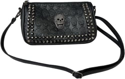 Small Women Classic Skull Crossbody Bag Vintage Gothic Clutch Purse Printing Shoulder Bag Rivets Handbag Black