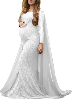 Chiffon Shawl Maternity Dresses for Photo Shoot Lace Pregnancy Dresses Elegence Pregnant Women Maxi Gown Photography Props Large White