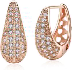 Pave Hoop Earrings for Women, Filigree Earrings Wedding Jewelry for Bride 14K Gold White Gold Rose Gold Plated Hidden Snap Posts Hollow Vintage CZ-Rose Gold