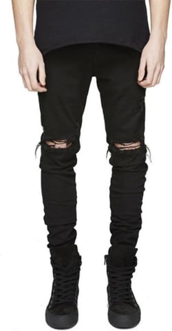 LONGBIDA Men's Slim Fit Ripped Stretch Skinny Jeans for Men, Distressed Tapered Leg Fashion Pants 30 Black