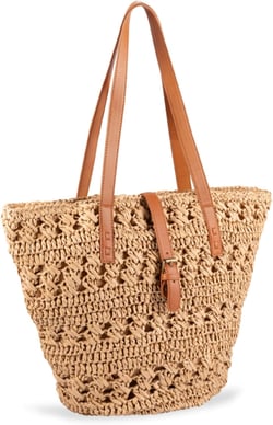 Straw Bag for Women - Summer Beach Bag Foldable Woven Tote Bags - M Women Handmade Crochet Shoulder Bag