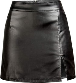 Women's Stretch Faux Leather Skirt High Waist Split Mini Bodycon Pencil Skirt XX-Large Black
