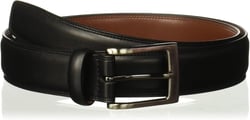 Perry Ellis Timothy Leather Men's Belt, 1.5" Width, Stitched Edges, Silver Prong Buckle, Smooth, Durable, Versatile & Elegant 42 Black