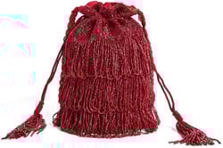 Hand Embellished Vintage Inspired Tassel Bucket Pouch Clutch Purse Bag Red Wedding Bridal Bridesmaids 1920s Great Gatsby Flapper Art Deco
