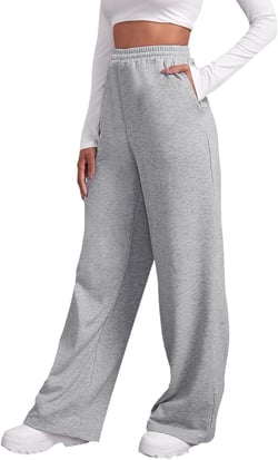 Women's Wide Leg Sweatpants Elastic High Waisted Fleece Baggy Joggers Casual Comfy Workout Lounge Yoga Pants Pockets G# Light Grey XX-Large