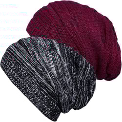 Senker Fashion 2 Pack Winter Slouchy Beanie Hat for Women & Men, Knit Soft Cozy Oversized Warm Hats