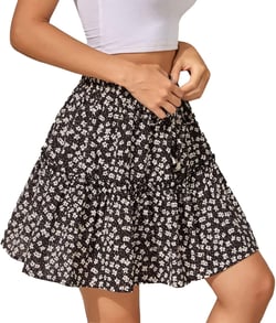Yoyorule Tropical Skirts for Women Women's Summer High Waist Ruffle Tiered Mini Skirt Floral Printed A line Polka Dot Beach Cute Black