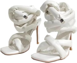 perixir Strappy High Heels Gladiator Sandals With Grey Jersey Knit Fallopian Cloth Rope Lace Up Sexy Open Toe Square Stilettos Tie Up Heeled Sandals For Women US Size 6-13 11 White Pu