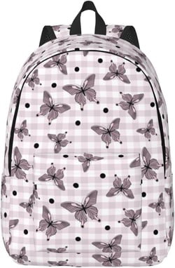 Butterflies Checkered Lightweight Canvas Backpack, Backpack For Women Men Couples, Travel Laptop Backpack 17in