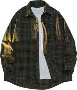 Men's Flannel Plaid Shirts Lightweight Long Sleeve Button Down Shirts Relaxed Fit Casual Fall Shirt Jacket No Shirt 3X-Large A-green