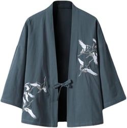 Japanese Kimono Robes Traditional Crane Print Haori Cardigan Yukata Jackets Hip Hop Streetwear for Men Women (blue,Large,mens,US,Alpha,Adult,Unisex,Large,Regular,Regular)