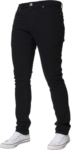 Kruze Designer Mens Skinny Fit Jeans Stretch Slim Denim Pants All Waist Leg Size 38W x 30L Black