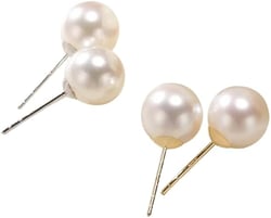 Faux Pearl Stud Earrings 2 Pairs, Sterling Silver Hypoallergenic Earring Set for Women Men, Plated Gold S925 Silver Big Round Pearl Earrings A pair/12mm