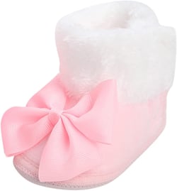 Girls Low Boots Baby Boots with Bow Ties Soft Soled Baby Shoes Plus Velvet Thick Non Slip Cotton Shoes Heels Kids Girls 5.5 Toddler Pink